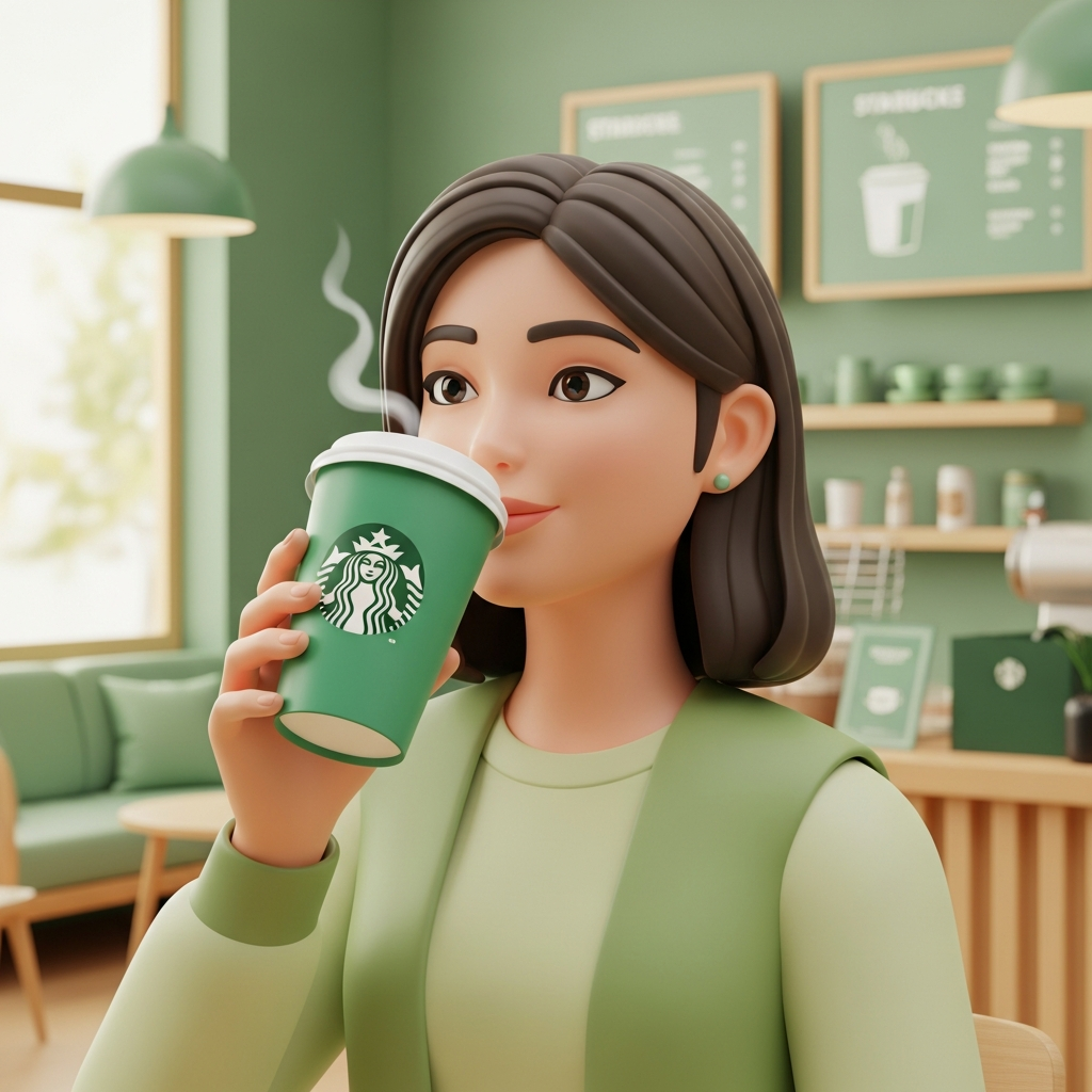 Woman enjoying Starbucks coffee while staying healthy